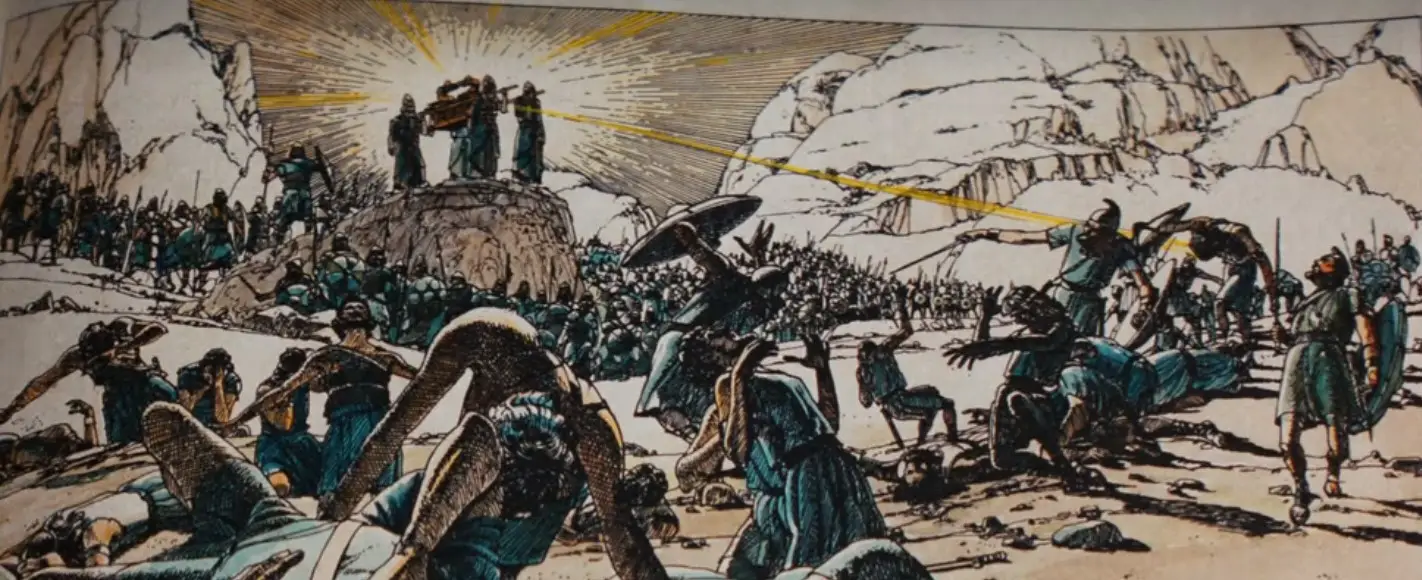 Painting of a crowded ancient battle scene
