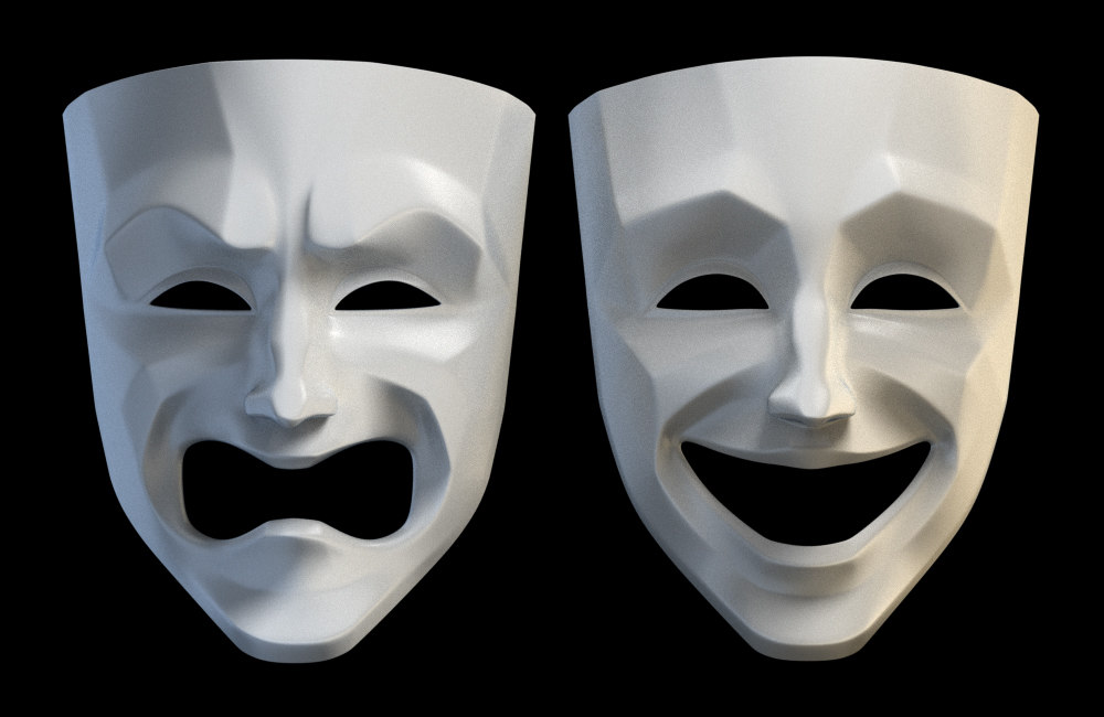 Two theatre masks, one sad and one happy