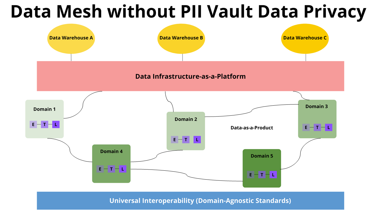 Diagram: data mesh without PII Vault data privacy