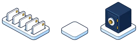 Isometric illustration of identity records separated from the data and locked in a vault